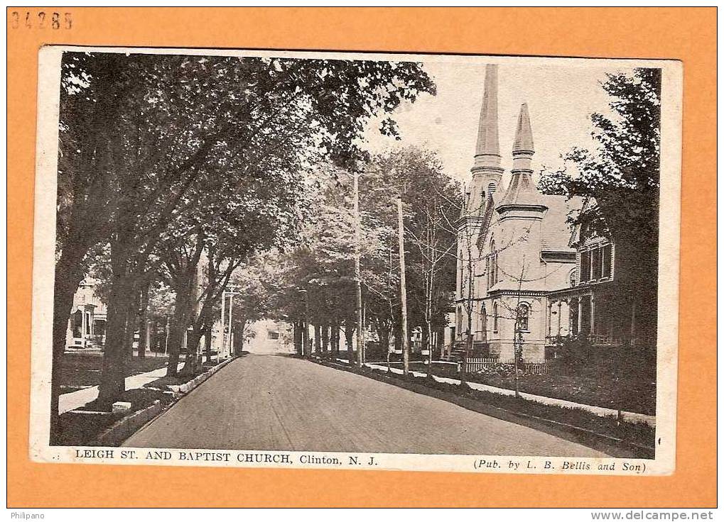 Clinton  NJ  Leigh Street &amp; Baptist Church   Early 1900's Postmark - Clifton