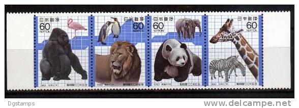 Japon 1982 YT1405-08 ** Zoo De Ueno: Gorila, Flamenco, Pingüinos, Leon, Panda, Elefantes, Jirafa, Cebras - Pingouins & Manchots