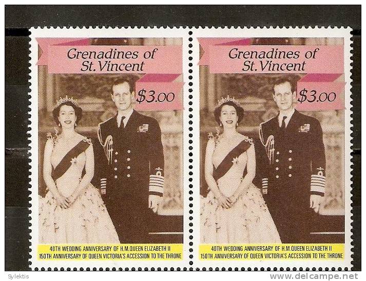 GRANADINES OF ST. VINCENT ANNIVERSARY QUEEN ELIZABETH II & VICTORIA PAIR -3 MNH - St.Vincent (1979-...)