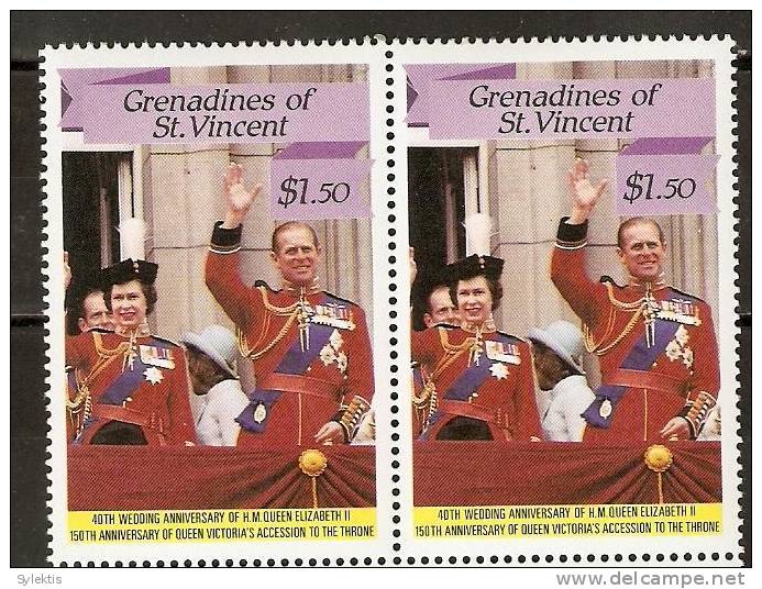 GRANADINES OF ST. VINCENT ANNIVERSARY QUEEN ELIZABETH II & VICTORIA PAIR -4 MNH - St.Vincent (1979-...)