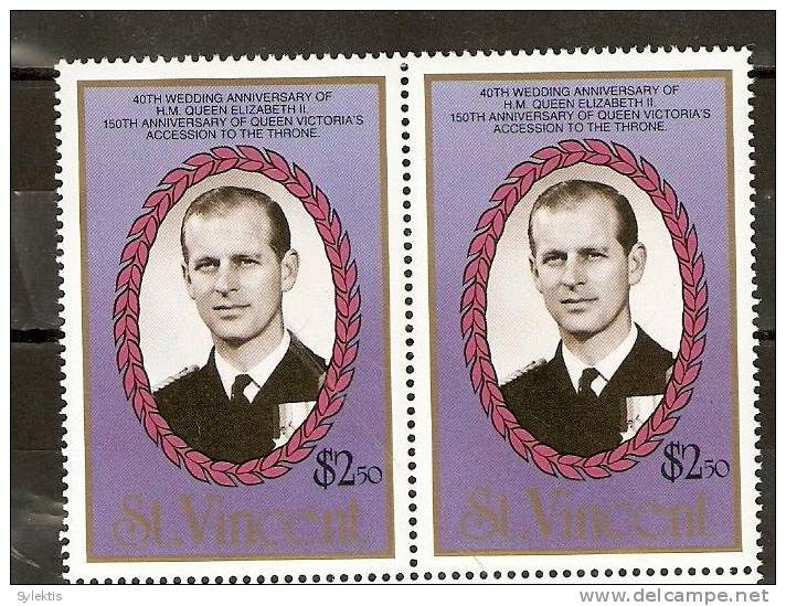 GRANADINES OF ST. VINCENT ANNIVERSARY QUEEN ELIZABETH II & VICTORIA PAIR -5 MNH - St.Vincent (1979-...)