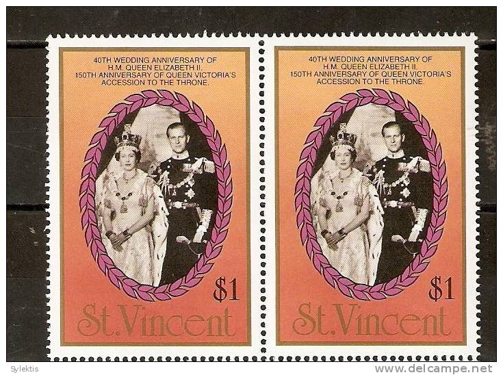 GRANADINES OF ST. VINCENT ANNIVERSARY QUEEN ELIZABETH II & VICTORIA PAIR -6 MNH - St.Vincent (1979-...)