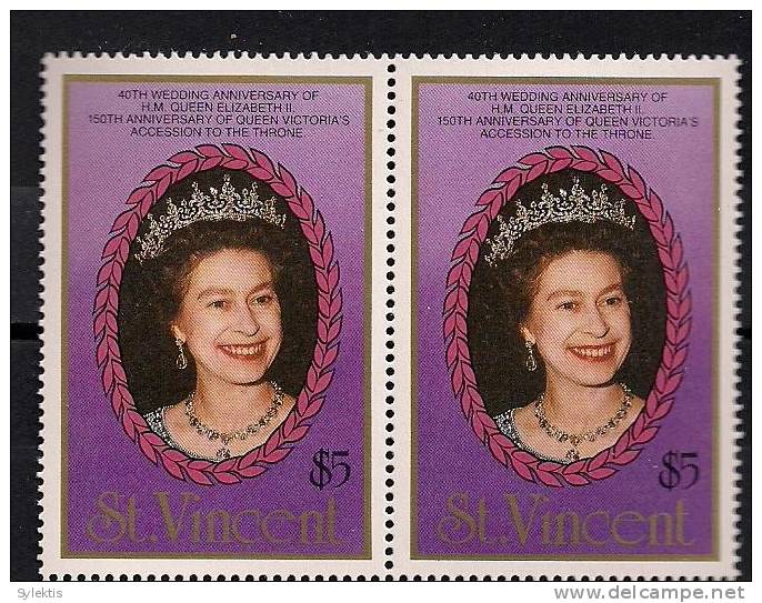 GRANADINES OF ST. VINCENT ANNIVERSARY QUEEN ELIZABETH II & VICTORIA PAIR -9 MNH - St.Vincent (1979-...)