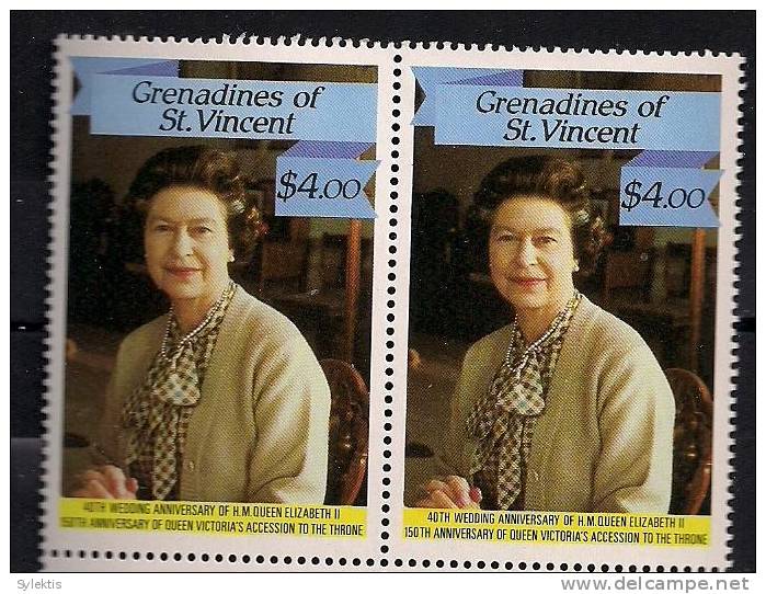 GRANADINES OF ST. VINCENT ANNIVERSARY QUEEN ELIZABETH II & VICTORIA PAIR -10 MNH - St.Vincent (1979-...)