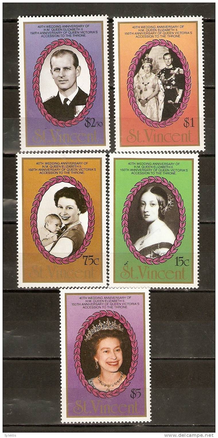 GRANADINES OF ST. VINCENT ANNIVERSARY QUEEN ELIZABETH II & VICTORIA SET OF 5-2 MNH - St.Vincent (1979-...)