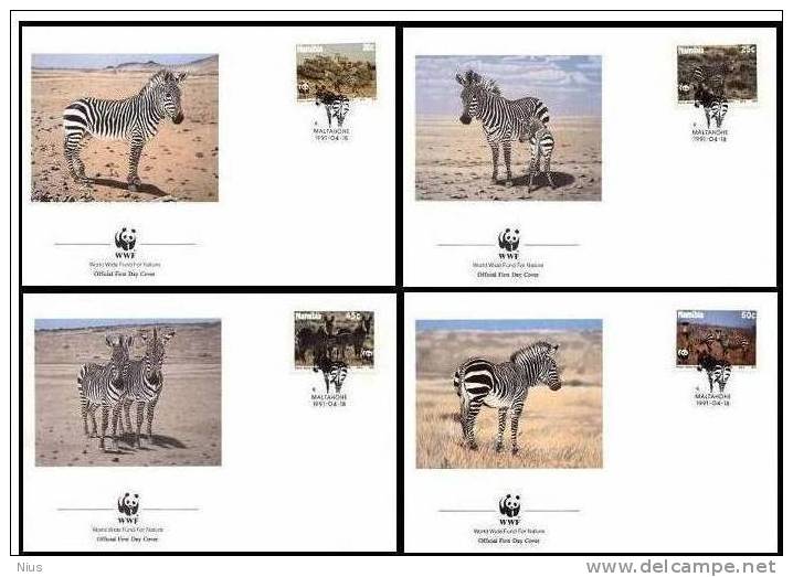 Namibia 1991 WWF W.W.F. Zebra FDC Set X4 Fauna Horse - FDC