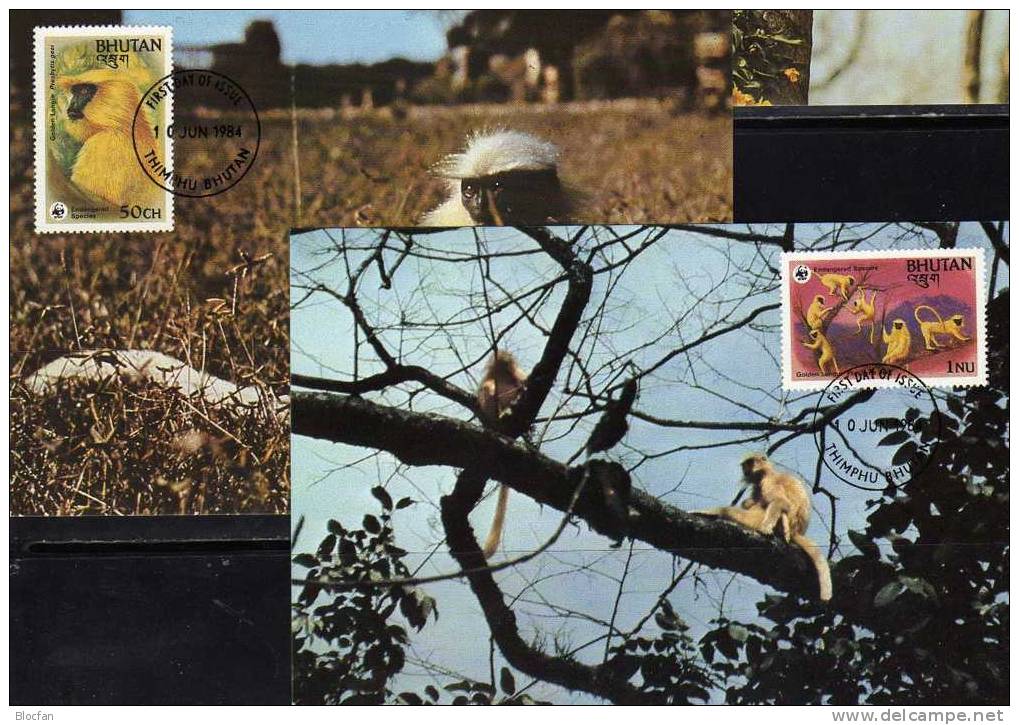 Maxicards WWF-Set 12 Bhutan 840/3 4 MKt.10€ Goldlangur Affe Naturschutz 1984 Documentation Langur Wild-life Card Of Asia - Maximumkarten