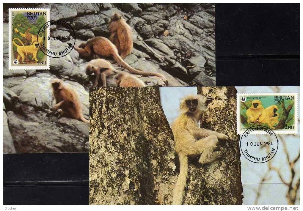 Maxicards WWF-Set 12 Bhutan 840/3 4 MKt.10€ Goldlangur Affe Naturschutz 1984 Documentation Langur Wild-life Card Of Asia - Maximumkarten