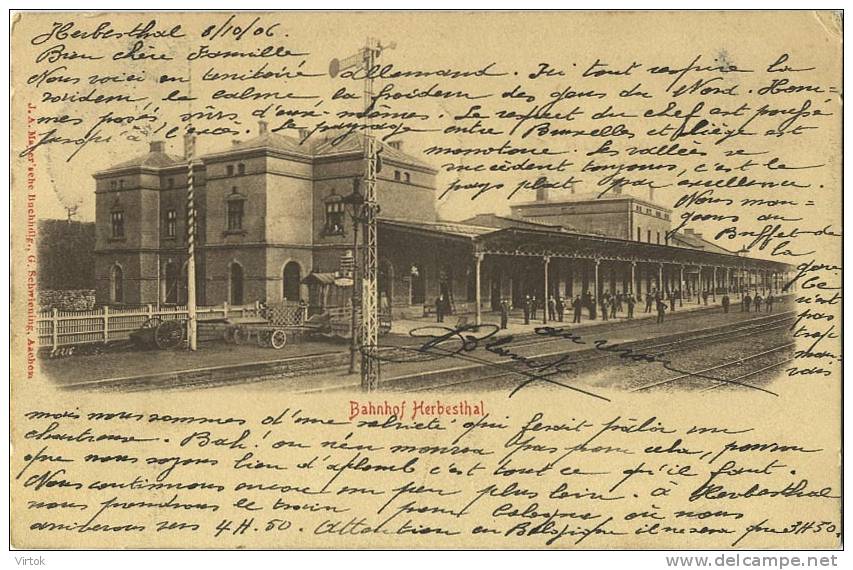 Herbesthal : Bahnhof  - La Gare - Station  ( Ecrit  1908 Avec Timbre ) - Lontzen