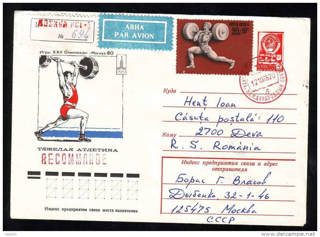 RUSSIA 1980 Olympic Games   Rare Registred Cover With Halterophile. - Weightlifting