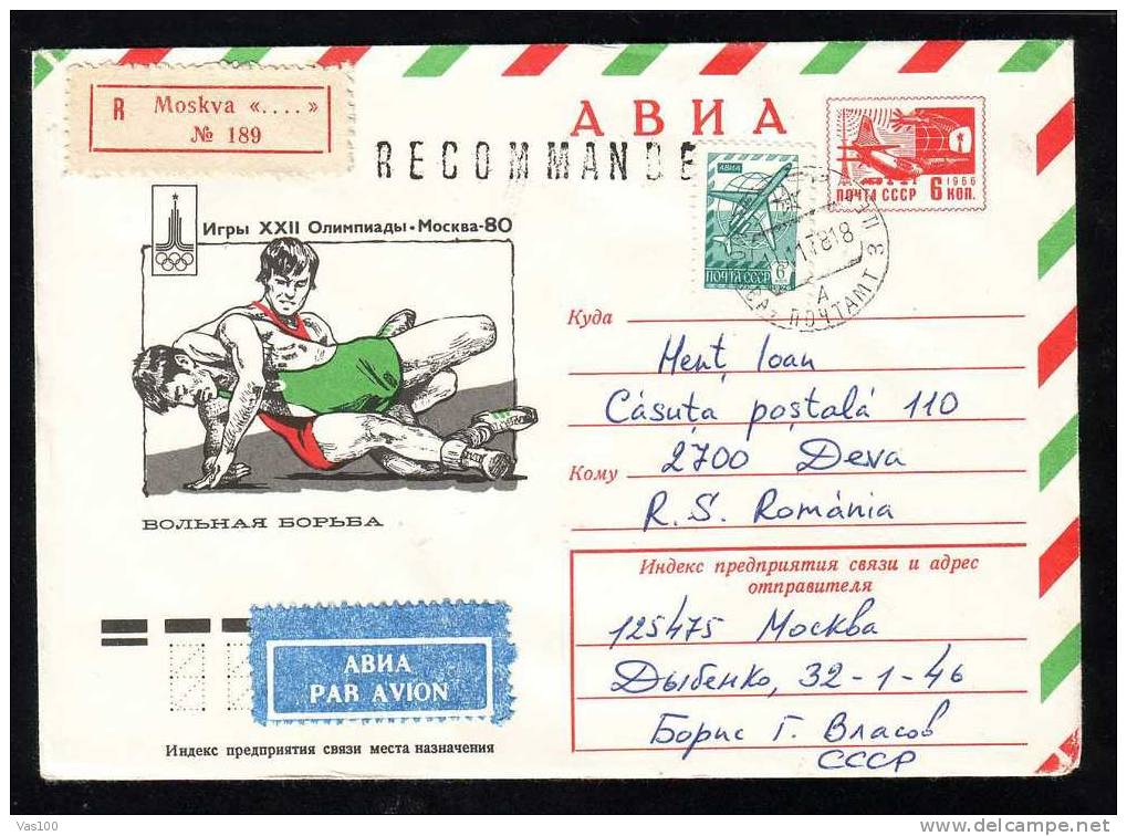 Lutte Greco-Romane Et Libere Championnats Individuel Olympic Games Moscova 1980 Registred Cover Stationery Russia. - Wrestling