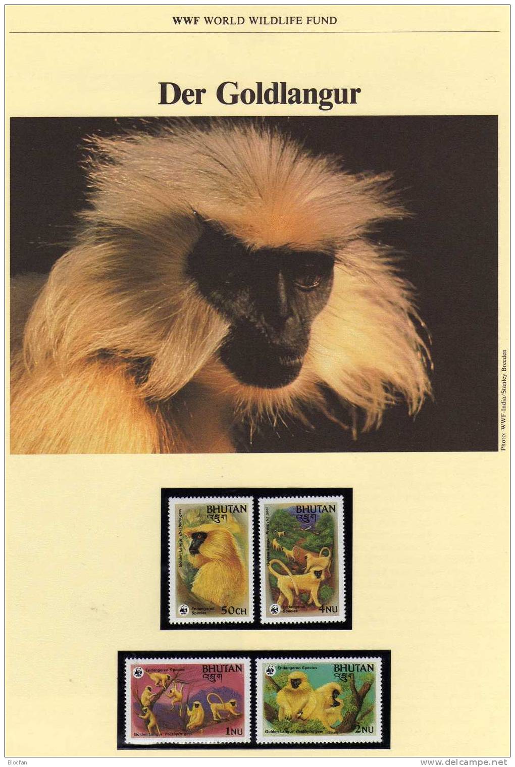 Affen WWF-Set 12 Bhutan 840/3 ** 5€ Goldlangur Affe Naturschutz 1984 Dokumentation Fauna Langur Wildlife Stamps Of Asia - Bhutan