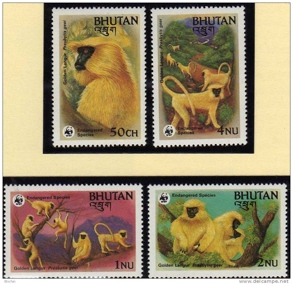 Affen WWF-Set 12 Bhutan 840/3 ** 5€ Goldlangur Affe Naturschutz 1984 Dokumentation Fauna Langur Wildlife Stamps Of Asia - Bhoutan