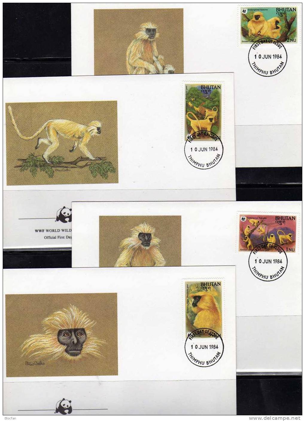 WWF-Set 12 Bhutan 840/3 **,4FDC+4MKt. 26CHF Goldlangur Affe 1984 Dokumentation Monkey Cover Set Of Asia - Collezioni (in Album)