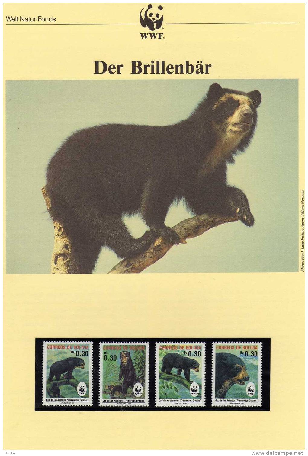 Bär WWF-Set 113 Bolivien 1137/0 **,4 FDC+4 MKt. 28CHF Brillenbär Dokumentation 1991 Wildlife Covers/card BOLIVIA America - Collections (en Albums)