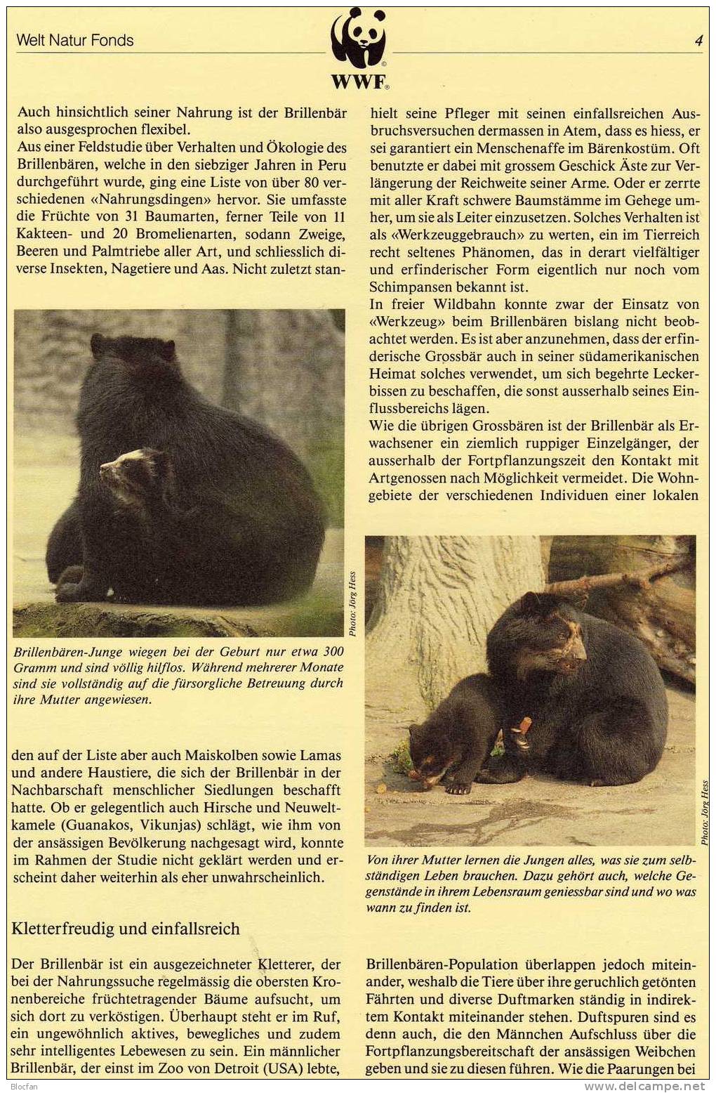 Bär WWF-Set 113 Bolivien 1137/0 **,4 FDC+4 MKt. 28CHF Brillenbär Dokumentation 1991 Wildlife Covers/card BOLIVIA America - Collezioni (in Album)