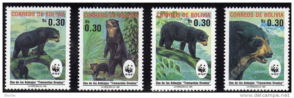 Bär WWF-Set 113 Bolivien 1137/0 **,4 FDC+4 MKt. 28CHF Brillenbär Dokumentation 1991 Wildlife Covers/card BOLIVIA America - Verzamelingen (in Albums)
