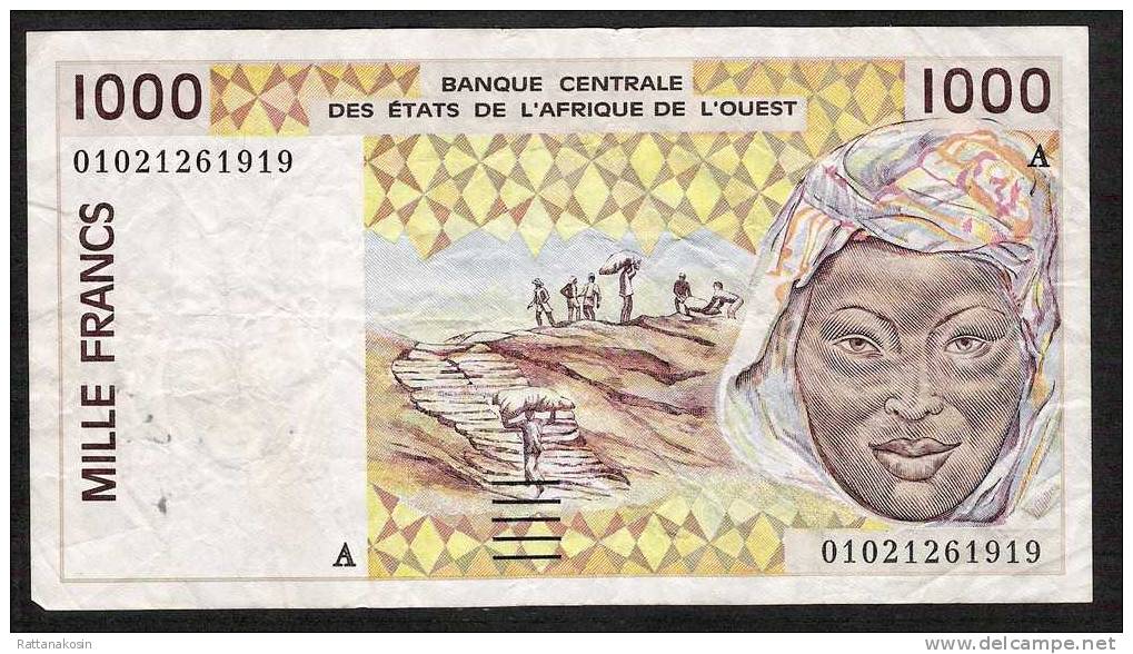 WAS COTE D IVOIRE  P111Aj   1000  FRANCS   2001      VF    NO P.h. ! - Côte D'Ivoire