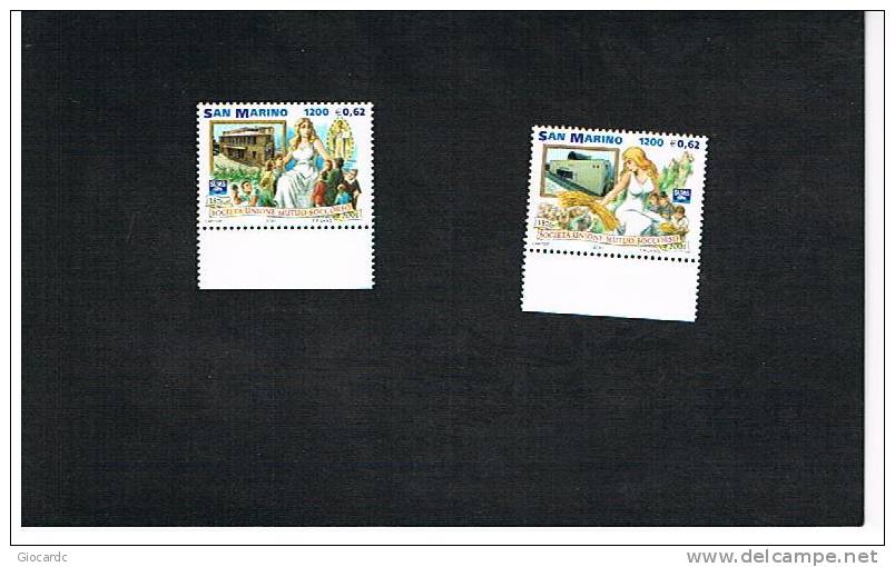 SAN MARINO - UNIF1821.1822   - 2001  125^ ANNIV. SOCIETA' UNIONE MUTUO SOCCORSO  S.U.M.S.  - NUOVI ** - Unused Stamps