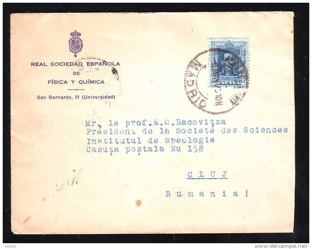 Espania To Romania 1929 Commercial Cover Chimie ,Chemestry  Physique Very Rare. - Chemistry