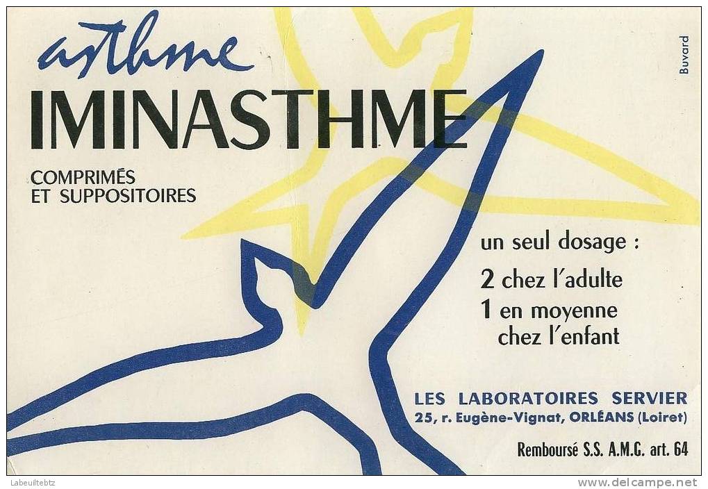 BUVARD - Laboratoires SERVIER Orléans Loiret Asthsme IMINASTHME Comprimés Suppositoires - Chemist's