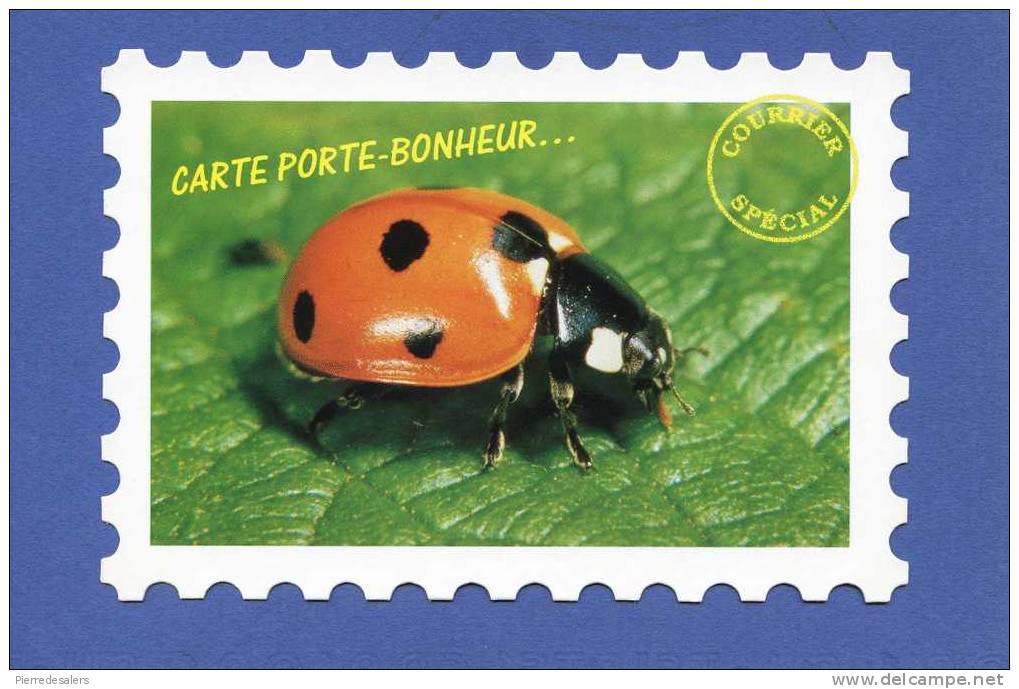 Animaux - Coccinelle - Carte Porte Bonheur Dentellée - Insectos