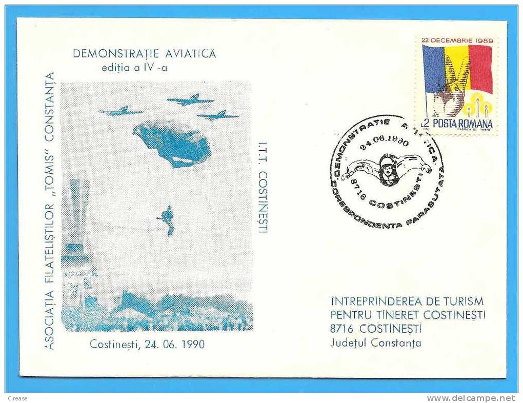 ROMANIA Cover 1990 Parachutism Demonstration - Paracadutismo