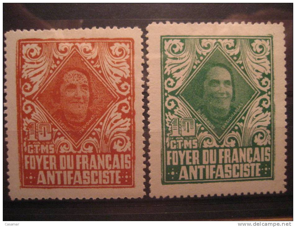 Foyer Du Français Antifasciste Dolores Ibarruri Pasionaria 10c Guerra Civil War 5 Viñetas Poster Stamps Serie Set - Viñetas De La Guerra Civil