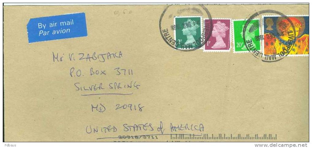 1998 ENVELOPPE LIVERPOOL TO USA - STAMP ZEGEL ENGEL ANGEL - Non Classificati