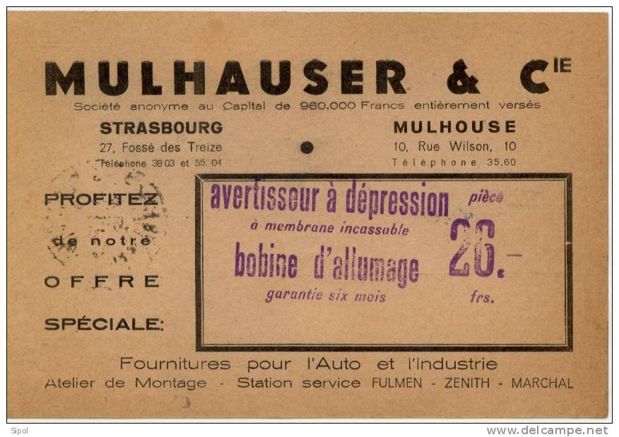 Carte Publicitaire  Fournitures Pour L Auto Et L Industrie Mulhauser & Cie  En 1936 - Car Racing - F1