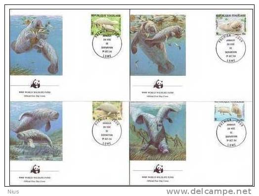 Republique Togolaise Togo 1987 WWF W. W. F. Set FDC X4 West African Manatee Fauna Marine Life - FDC