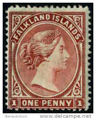 Falkland Islands #5a (SG #7) 1p Claret Mint Hinged Victoria From 1883 - Falkland Islands