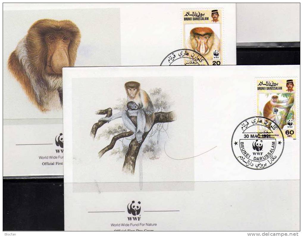 WWF-Set 109 Brunei 450/3 4xFDC 19€ Nasenaffe Naturschutz Dokumentation 1991 Cover Of Asia - Affen
