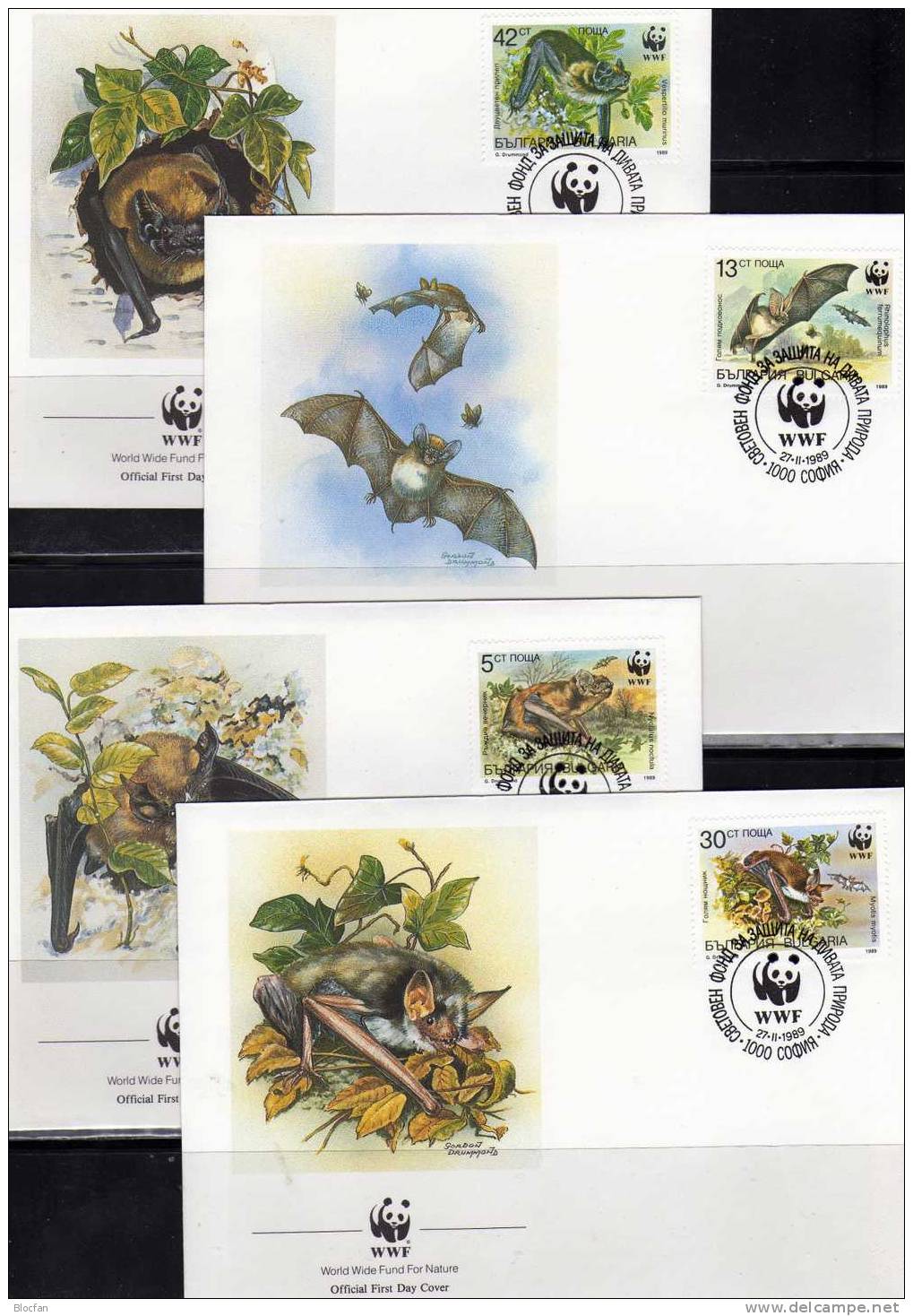 WWF-Set 78 Bulgarien 3741/4 4xFDC 8€ Fledermäuse Naturschutz, Dokumentation - Chauve-souris