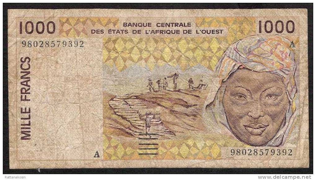 WAS COTE D IVOIRE   P111Ah   1000  FRANCS   1998    FINE   NO  P.h. ! - Côte D'Ivoire