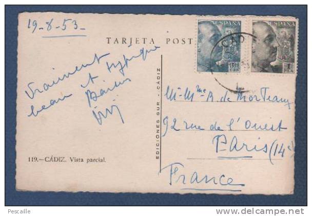 ANDALUCIA - CP CADIZ - VISTA PARCIAL - EDICIONES SUR - CADIZ N° 119 - 1953 - Cádiz