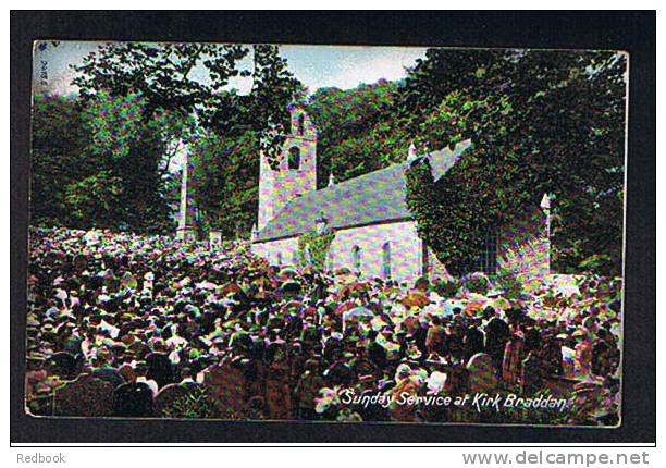 Early Postcard Sunday Service At Kirk Braddan Church Isle Of Man - Ref 537 - Isle Of Man