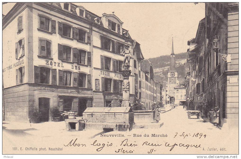 Neuveville : Rue Du Marché - Carte Animée Oblitérée Le 7.IX.1899 - La Neuveville