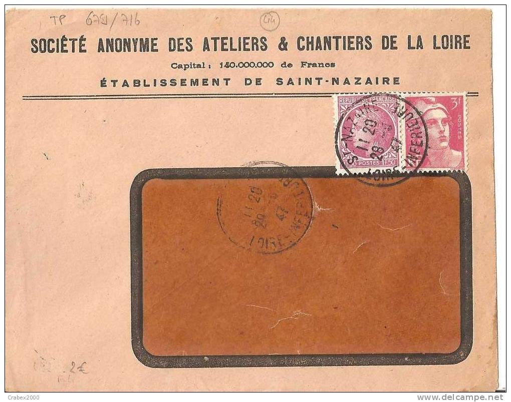 Ny&t  716+679   Lettre    ST NAZAIRE      Le 28 MARS 1947 - Lettres & Documents