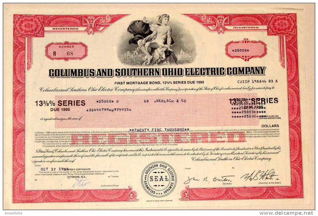 Aktie Old Stock - Columbus And Southern Ohio Electric Company 25000 Shares - Elektrizität & Gas