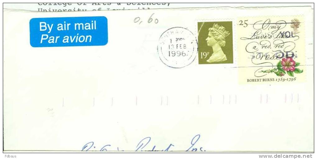 1996 ENVELOPPE EASTLEIGH TO USA     - STAMP ZEGEL ROOS ROSE BLOEM FLOWER - Non Classés