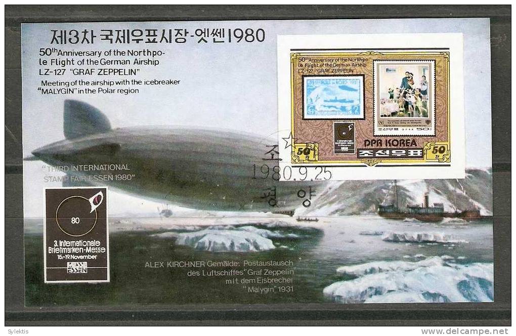 KOREA NORD 1980 M-SHEET GRATUITOUS CANCEL MICHEL BL 83 MNH IMPERF RARE - Zeppeline