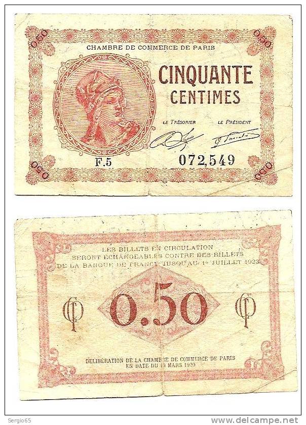 Cinquante Centimes - 1. Julliet 1923. - Chambre De Commerce