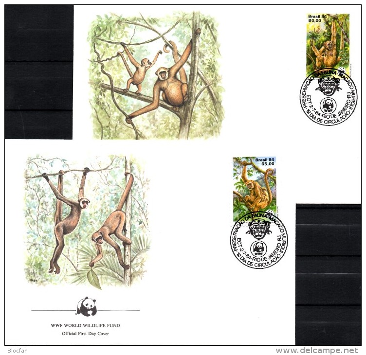 Affen WWF-Set 13 Brasilien 2052/3 On 2 FDC 6€ Spinnenaffe Naturschutz 1984 Dokumentation Wildlife Cover Of Brasil/BRAZIL - Nature