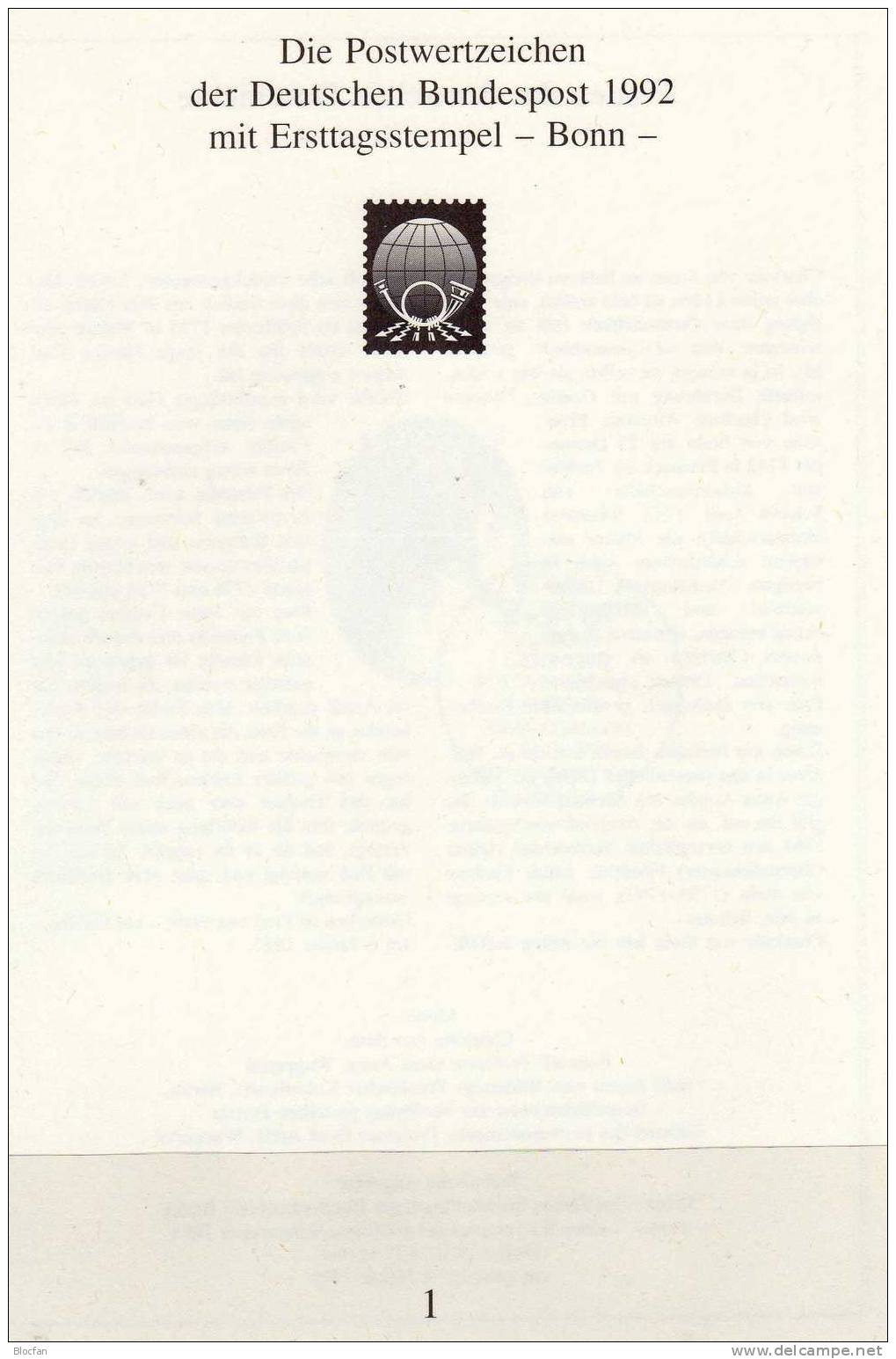 2.Jahres-Sammlung 1992 Mit 48 ETB,BRD 1582-1644 SST 150€ Deutschland Jahrbuch Illustration/document In Year-book Germany - Autres & Non Classés