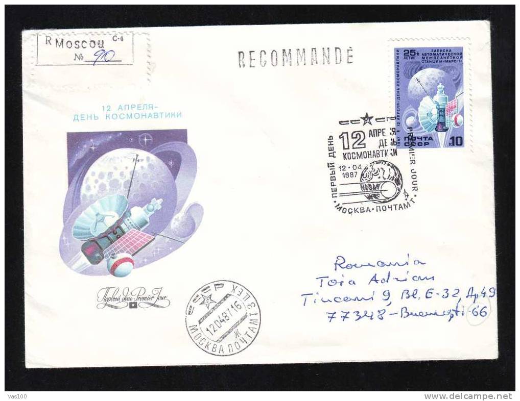 Space Mission Rocket Cosmos ,registred Cover FDC,1987 , From Russia,sent To Romania! - FDC