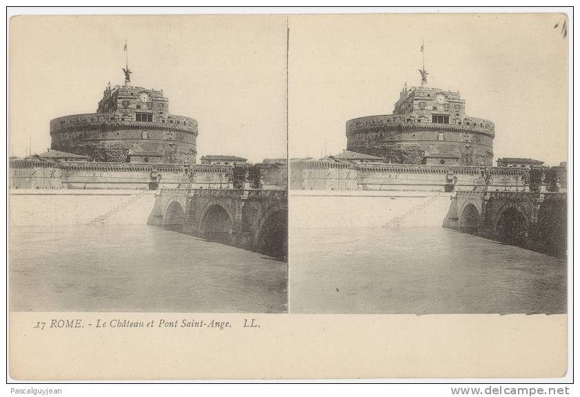 CPA STEREO ROME - CHATEAU ET PONT SAINT ANGE - Cartes Stéréoscopiques