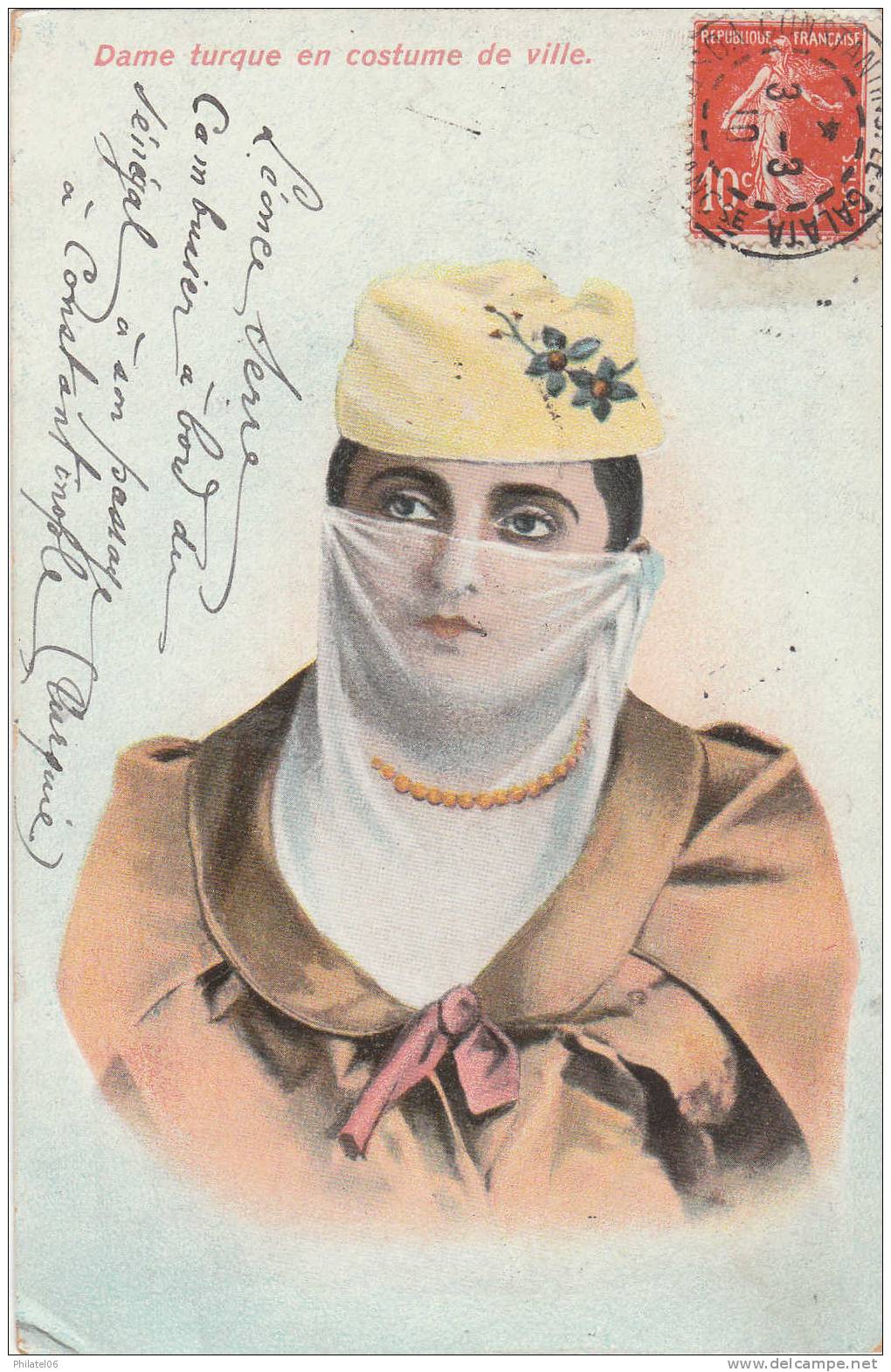 CARTE AVEC CACHET MARITIME PAQUEBOT  DE CONSTANTINOPLE   ECRITE A BORD DU "SENEGAL" 1910 - Storia Postale
