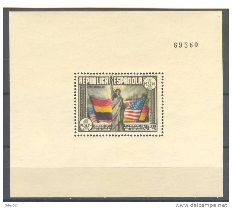 ES764-L3731TAES.España Spain Espagne HOJITA DE LA CONSTITUCION USA 1938 (Ed 764**) Sin Charnela LUJO - Escultura