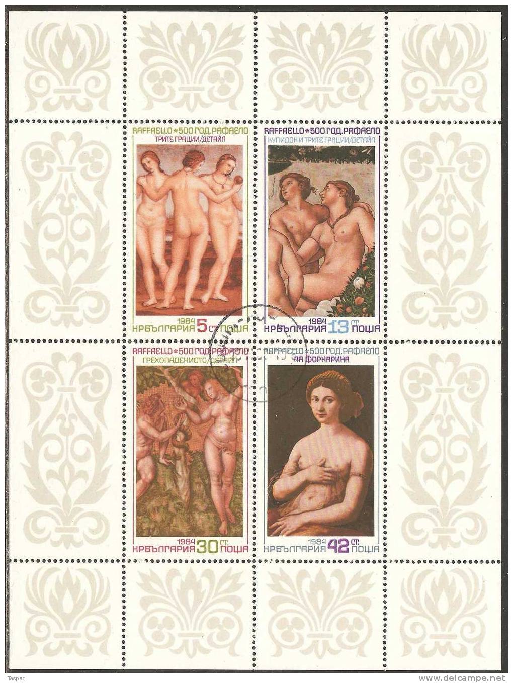 Bulgaria 1984 Mi# 3324-3327 Kleinbogen Used - Raphael, 500th Birth Anniv. / Nude Paintings - Usados